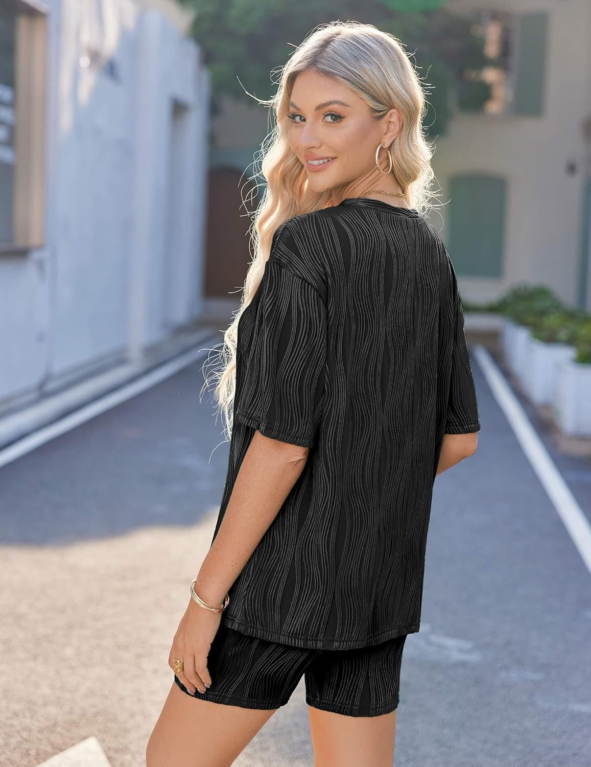 Spring Summer Casual Short Sleeve Pajamas Fashion Two Piece Shorts Set 14