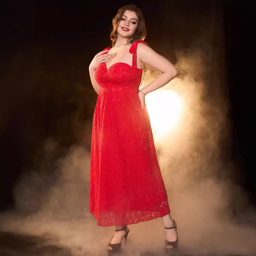 Plus Size Strap Lace Formal Party Ball Gown 5