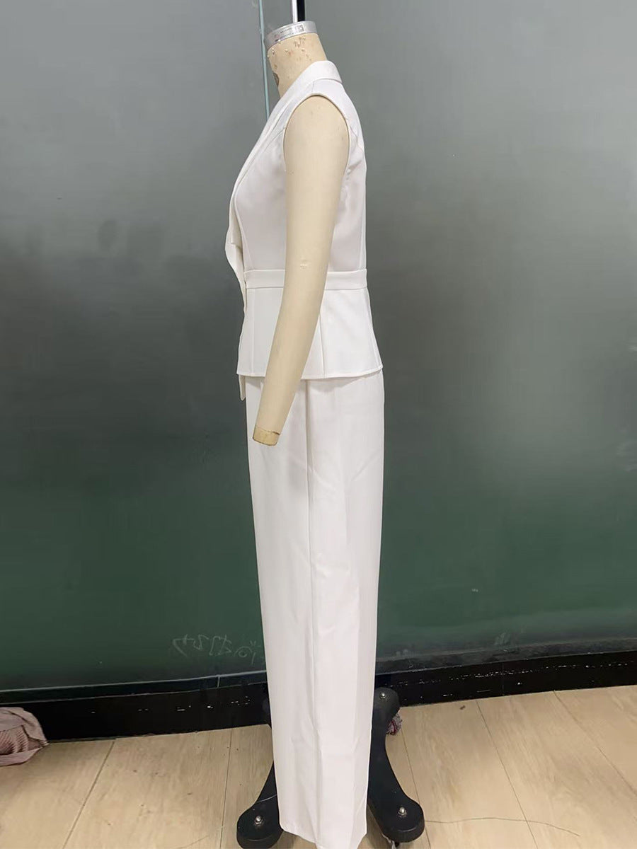 Women autumn elegant solid vest and trousers two-piece set 5