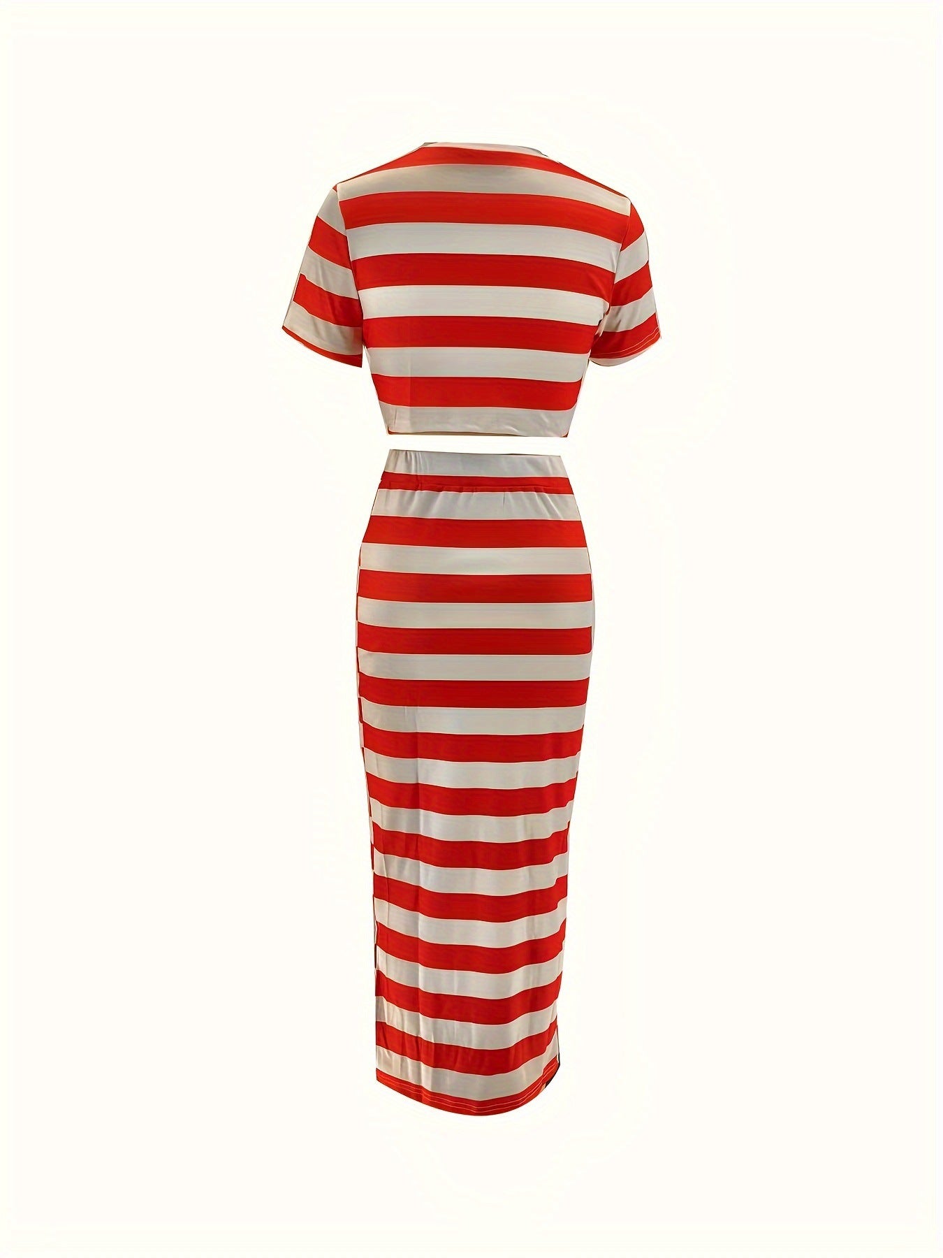 Women Elegant Casual striped short-sleeved Top skirt Two Piece Set 11