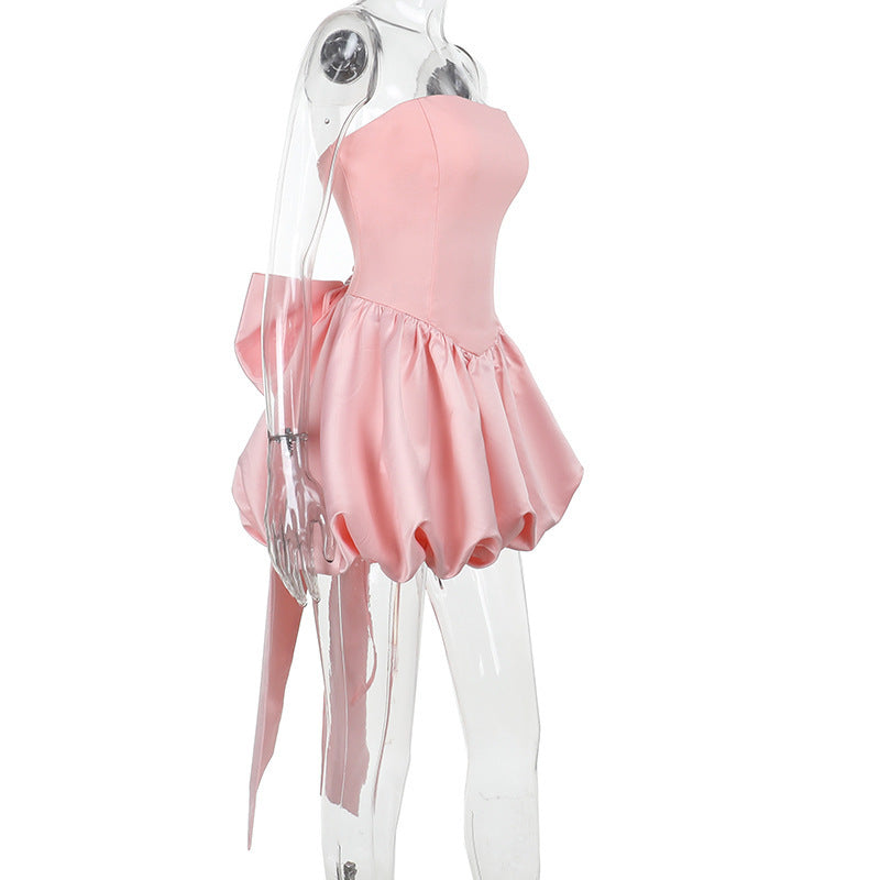 Women sexy Backless big bow Strapless dress 14