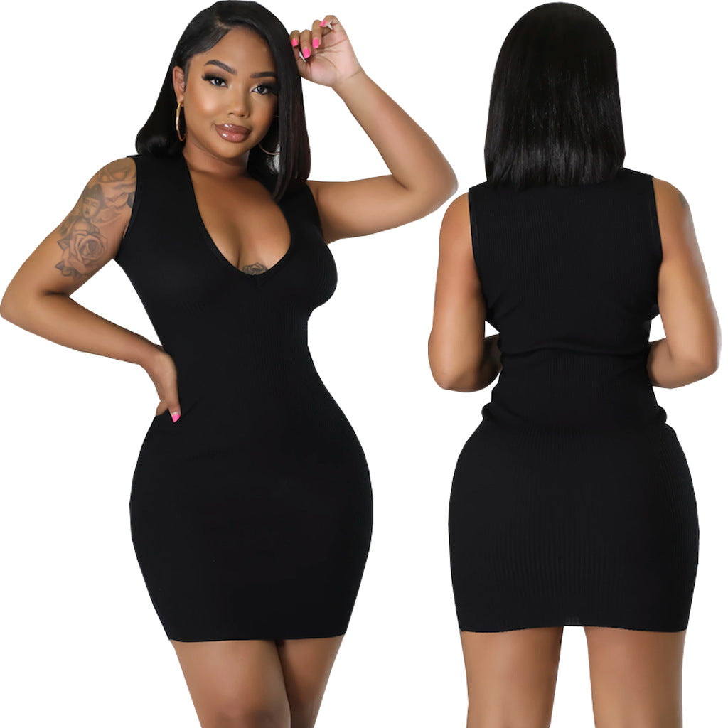 Women Sexy Solid U Collar Dress 7