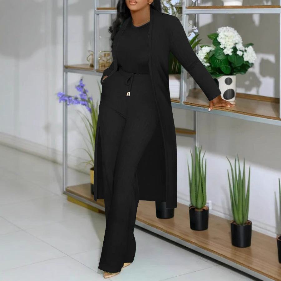 Women Ribbed Top and Wide Leg Pants Two-piece Set