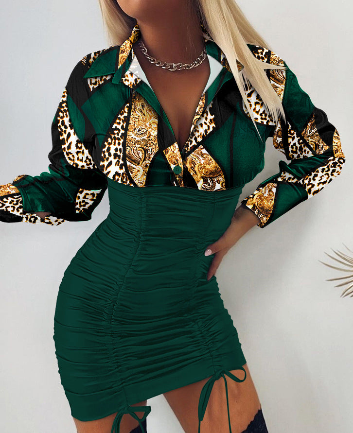 White Patchwork Drawstring Dress