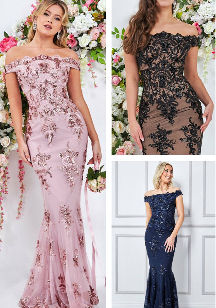 Women Elegant off shoulder sequins Fishtail Evening Dress