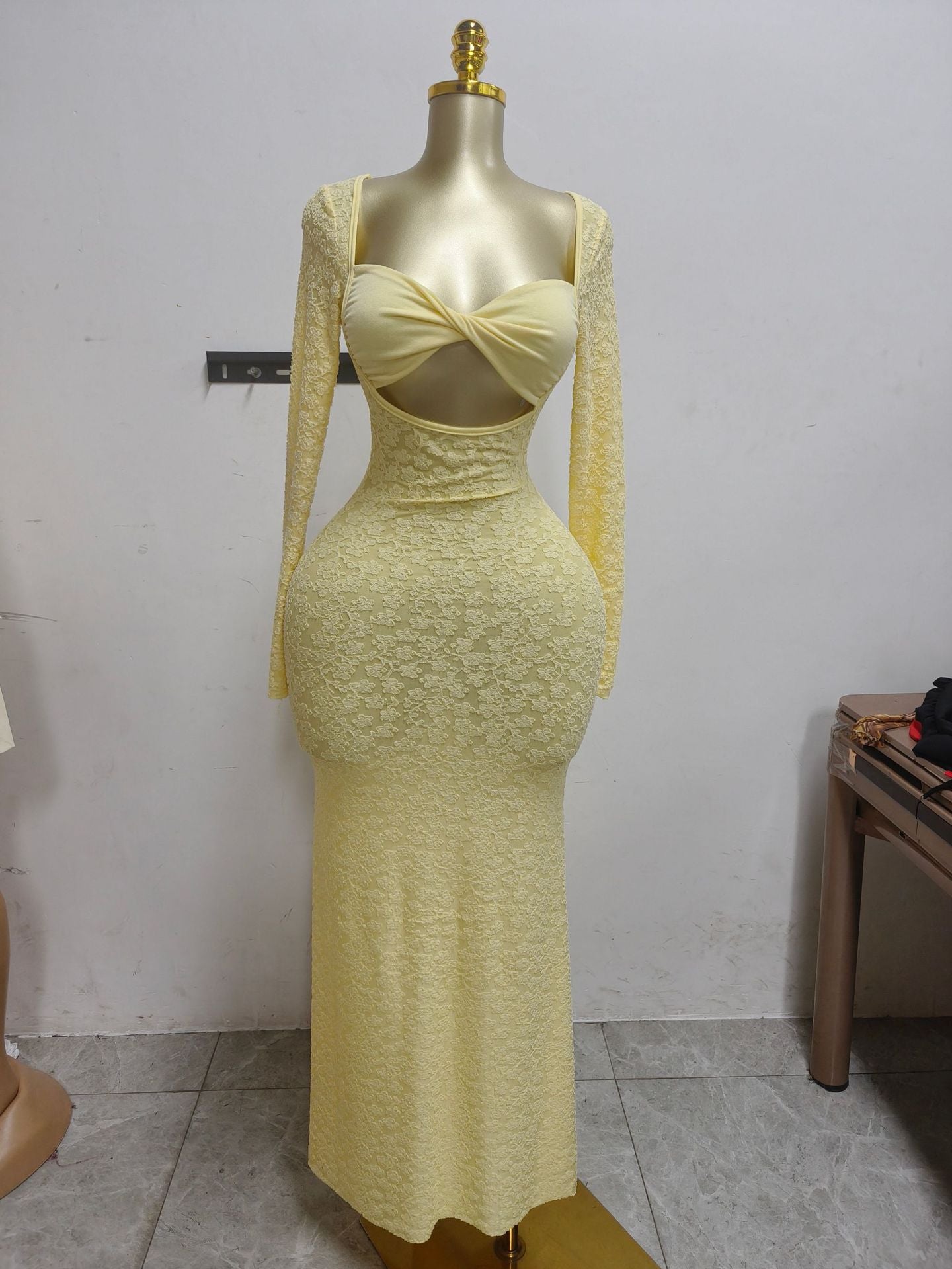 Women's Autumn Solid Color Long Sleeve Wrap Tight Fitting Chic Long Dress 4