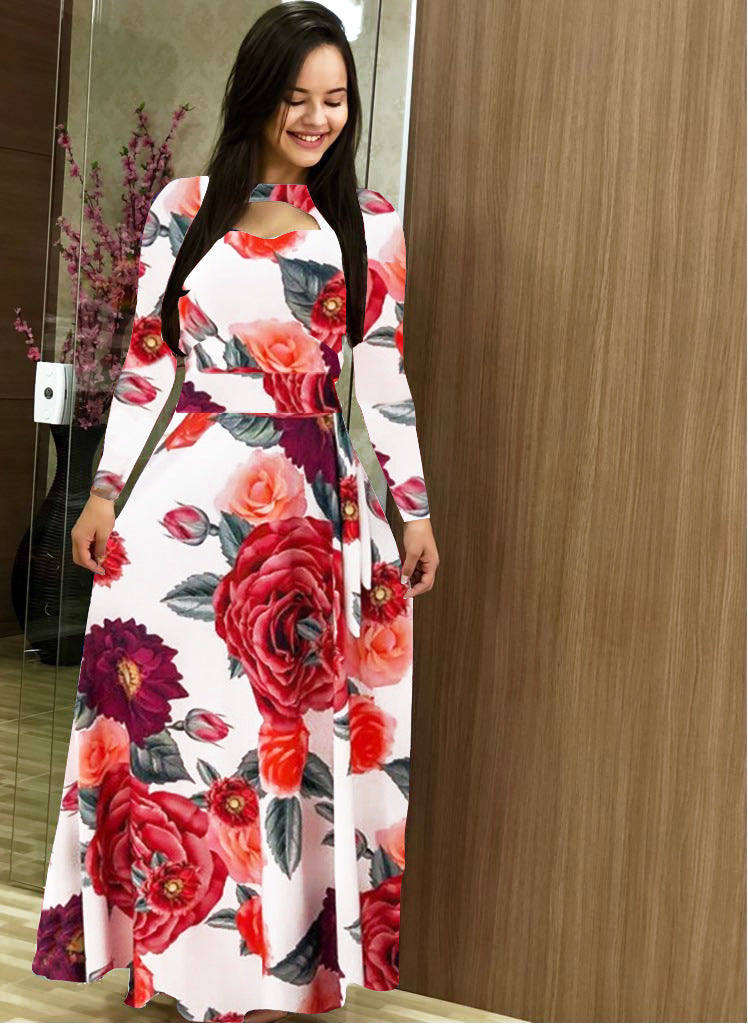 Women Sexy Fashion Floral Botanical Print Short Sleeve Maxi Dress 8