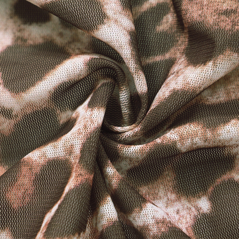 Women leopard print mesh long sleeve cape See-Through sexy two-piece set 17