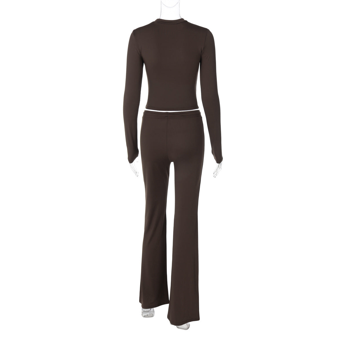 Women Autumn and Winter Crop Long Sleeve Top Lace Bell Bottom PantTwo Piece Set 13