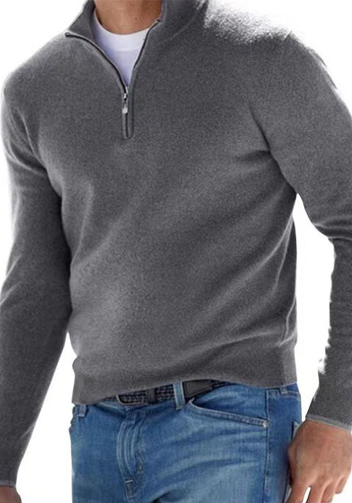 Men's Autumn Long Sleeve V-Neck Zipper Casual Top
