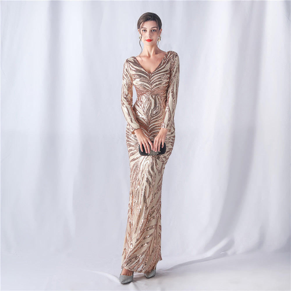 Women colorful sequined long-sleeved evening dress 11