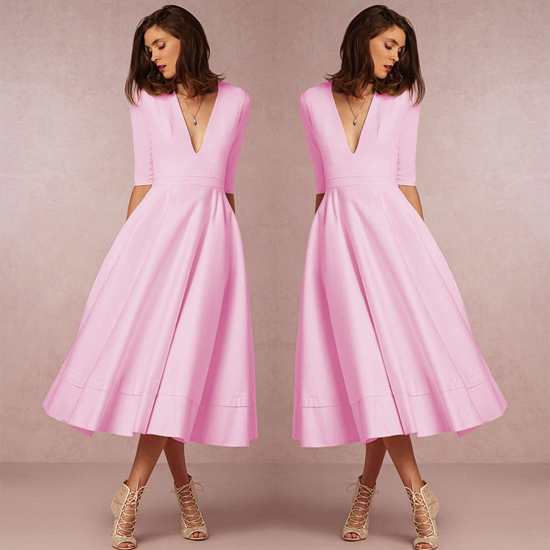 Women Sexy V-Neck Half-Sleeve Dress 17