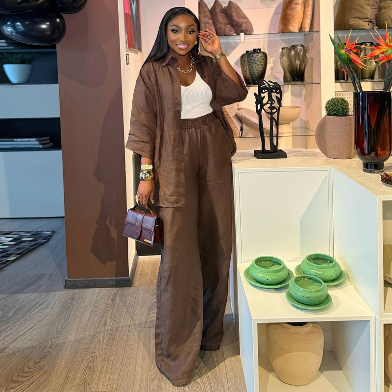 Summer Casual African Women's Three-Quarter Sleeve Shirt Top Pants Two-Piece Set