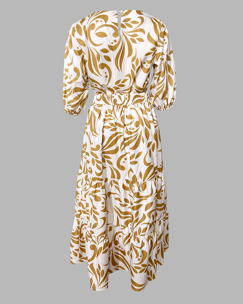 Women's Print Short Sleeve Top Maxi Ruffle Maxi Skirt Set 7