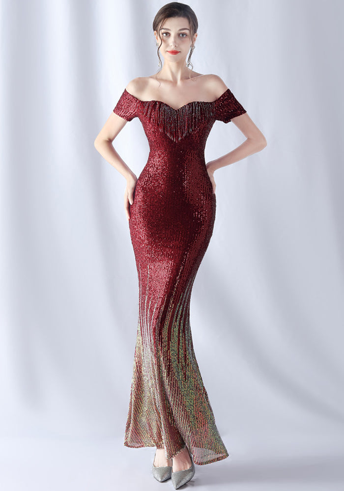 Women gradient beaded high-end evening dress