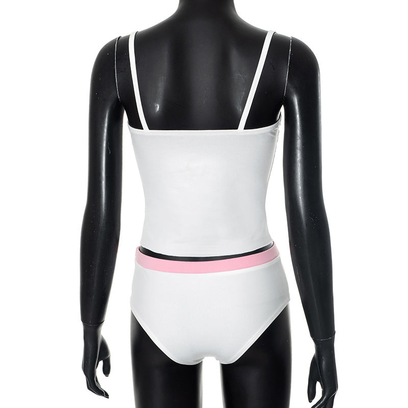 American Letter Printed Casual Top for Women Summer Suspender Two-Piece Set 7