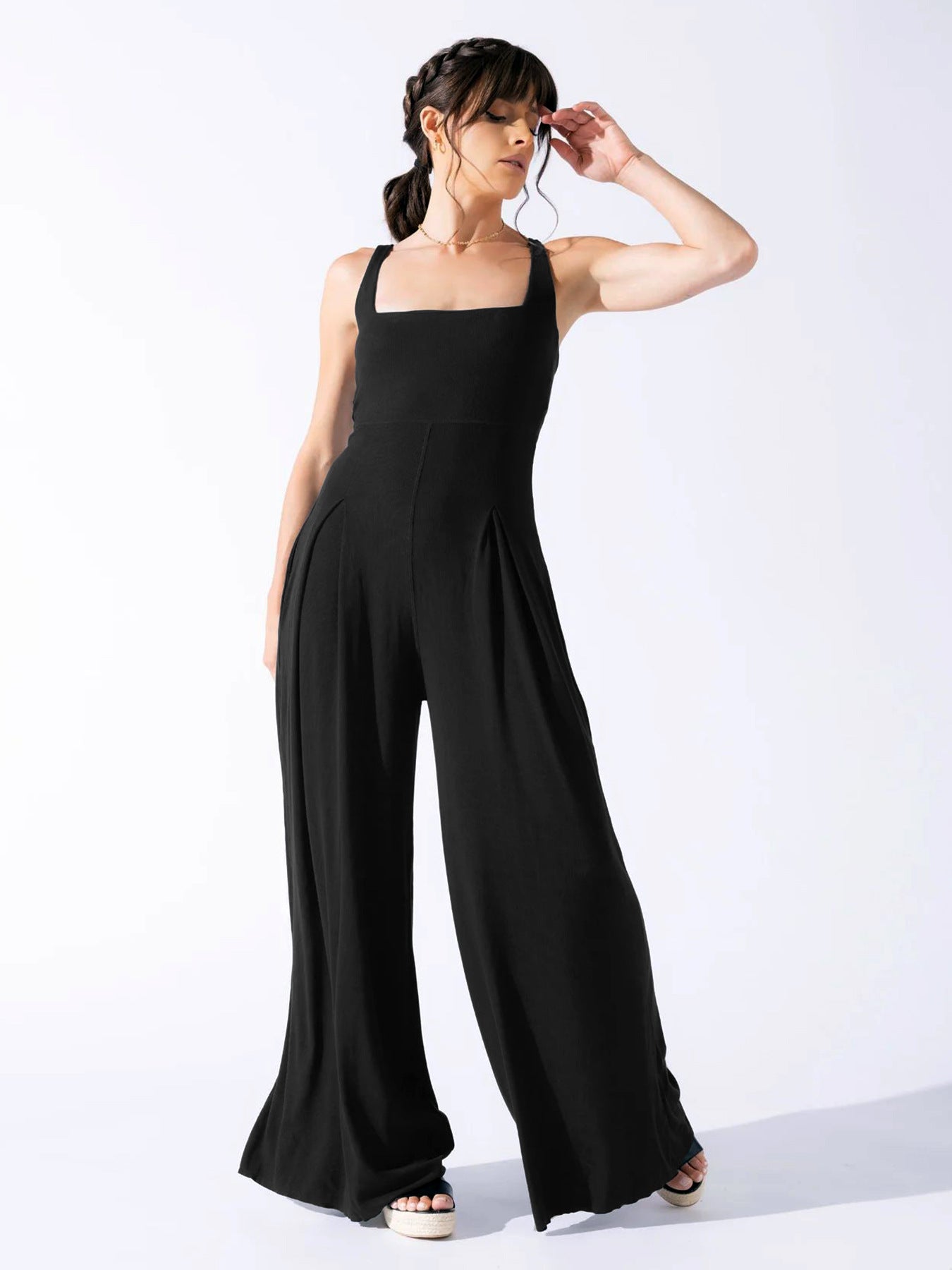Spring Summer Loose Casual Women's Chic Sleeveless Slim Waist Jumpsuit 5