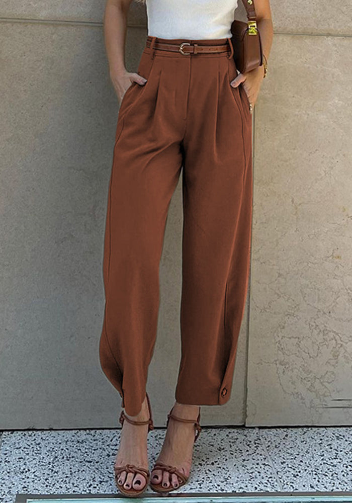 Women's Fashion Solid Color Loose High Waisted Casual Pants