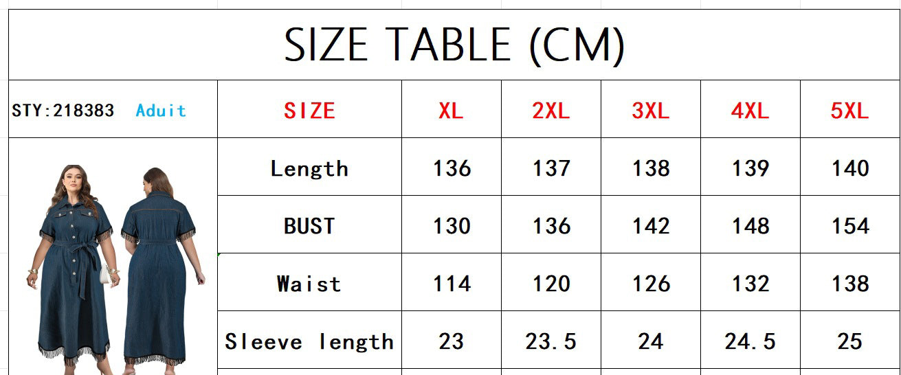 Plus Size Women's Short Sleeve Tassel Button Collar Belt Dress 8