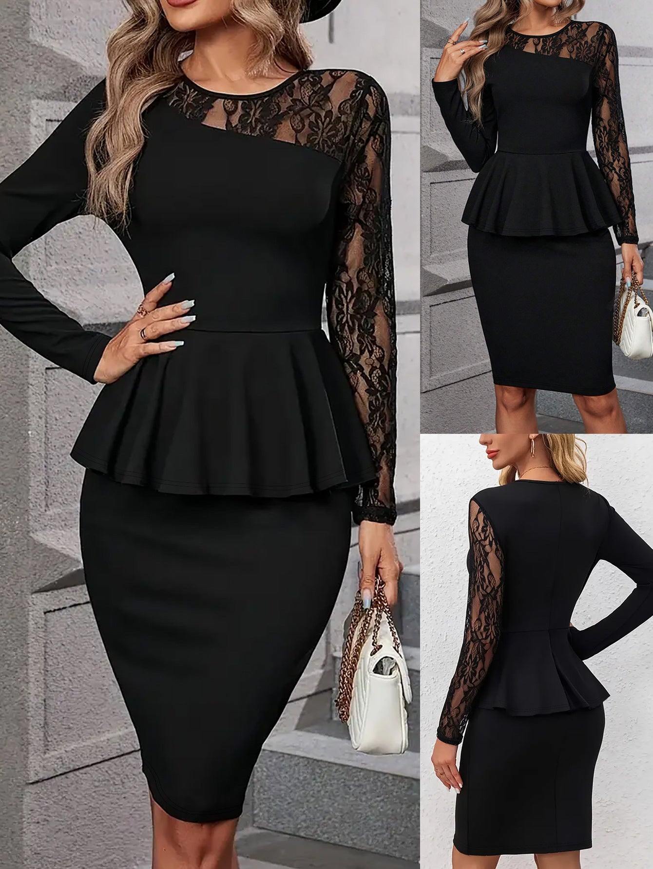 Fashion Elegant Ruffle Lace Patchwork Maxi Plus Size Elegant Dress 3