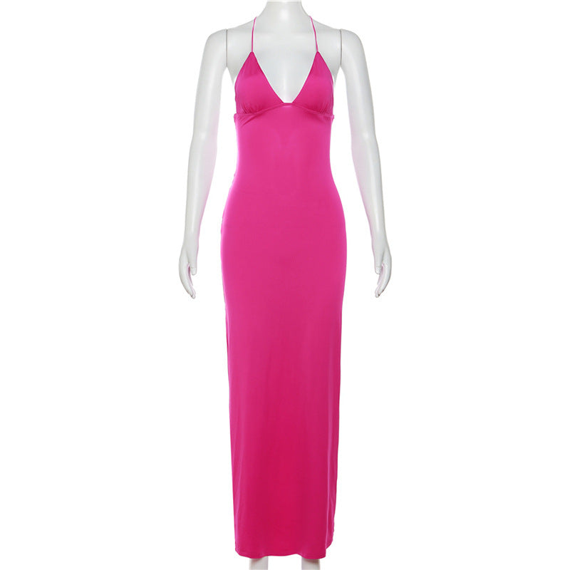 Autumn Women's Sexy Low Back Lace-Up Halter Neck Slim Bodycon Dress 18