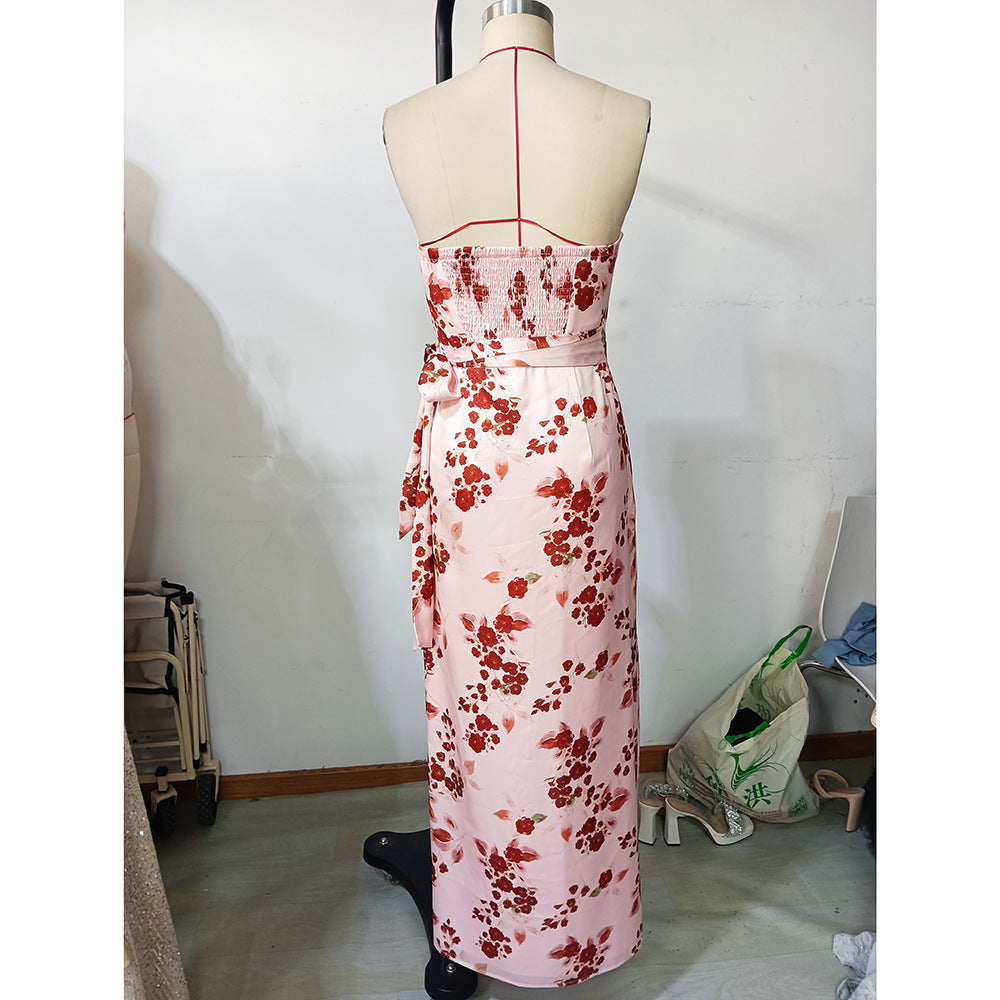Women Summer Strapless Print Holidays Dress 6