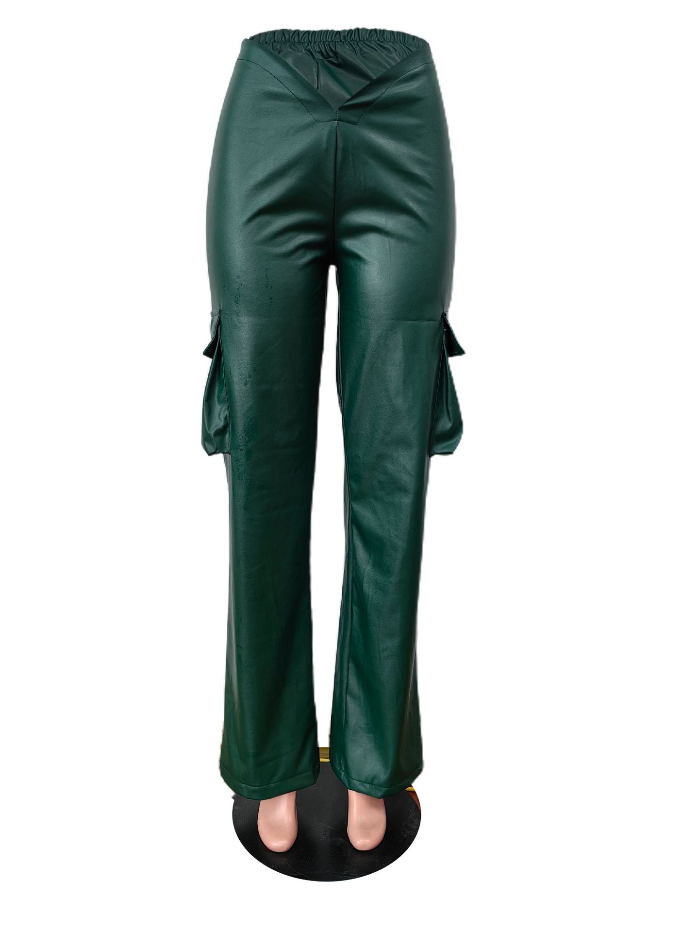 Women Casuald Pocket Stretch PU-Leather Pants 11