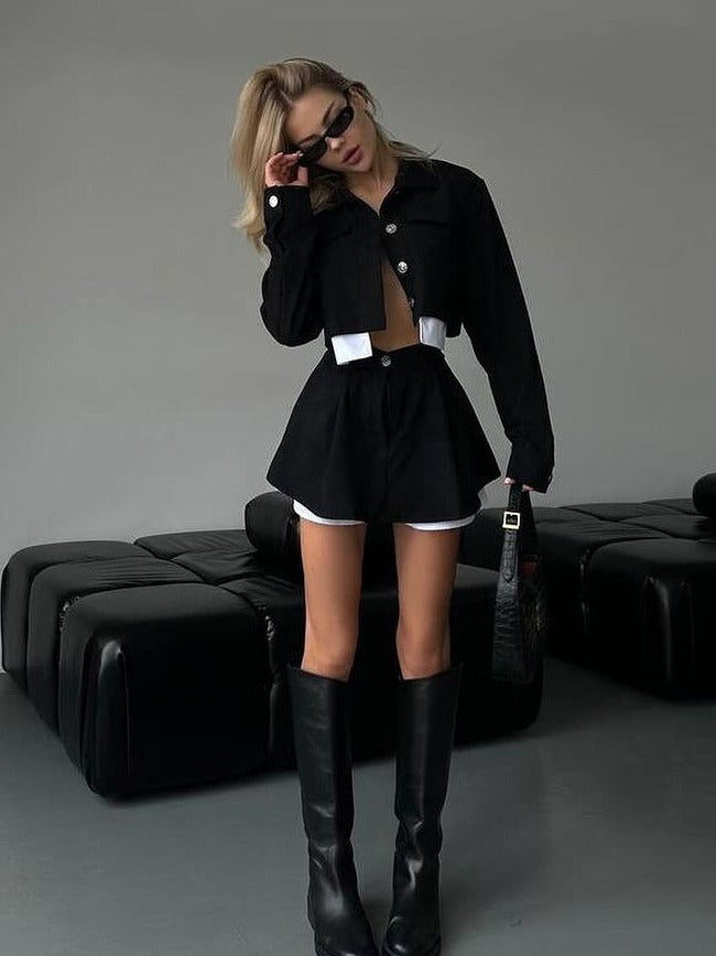 Women Sexy Crop Jacket Cargo Skirt Two-piece Set 6