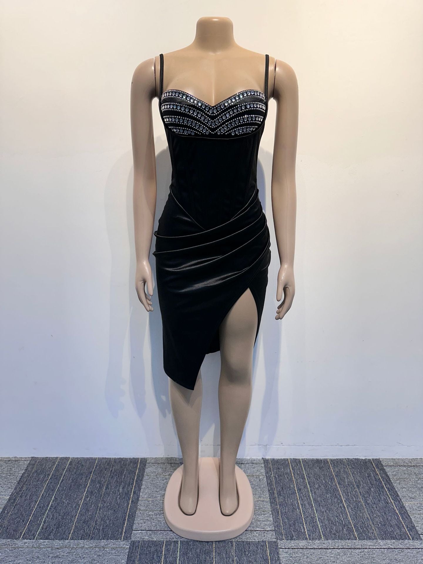 Sexy Slim Beaded Slim Waist Slit Strap Bodycon Dress 8