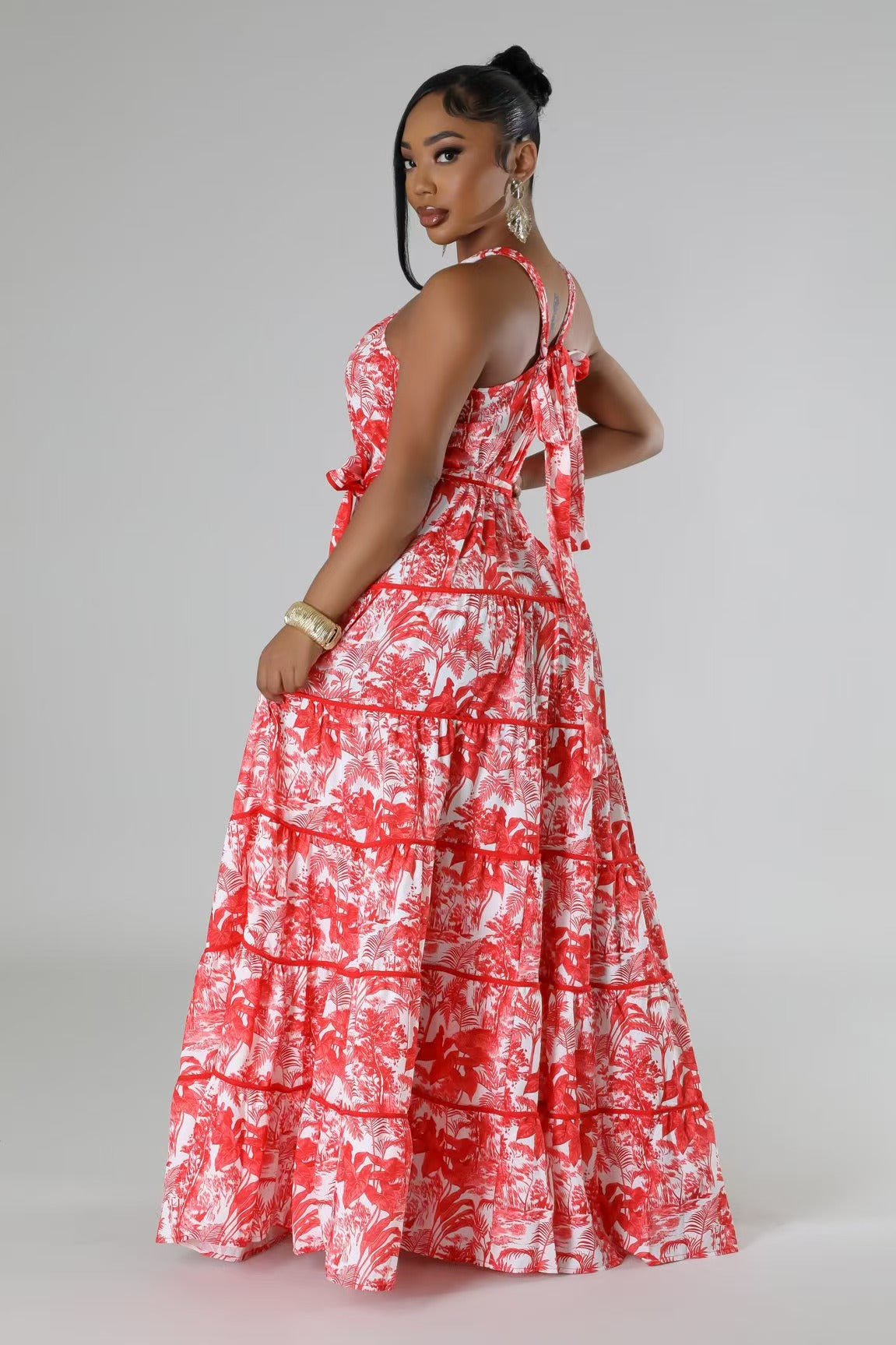 Fashion Printed Halter Neck A-line Maxi Dress 5