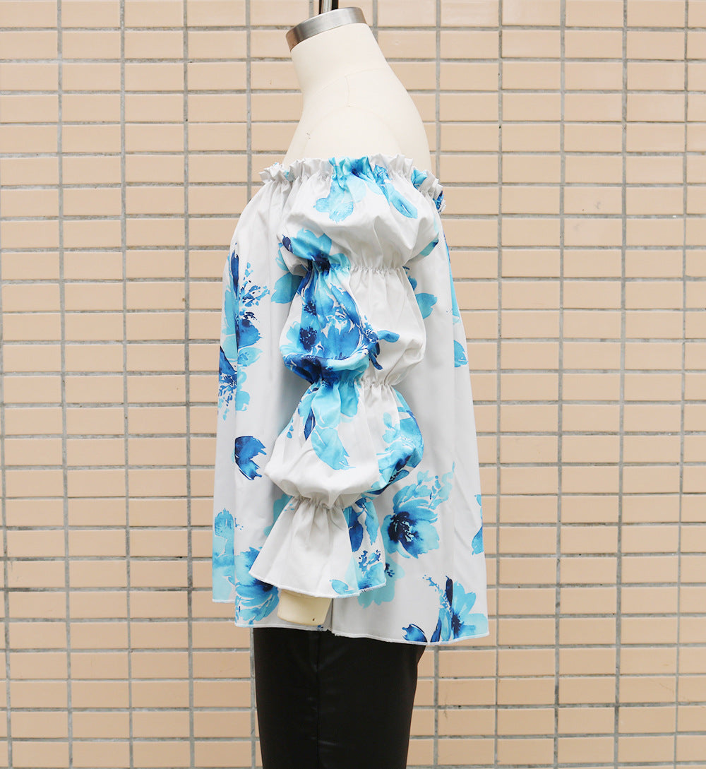 Off Shoulder Long Sleeve Printed Loose Women Casual Top 16