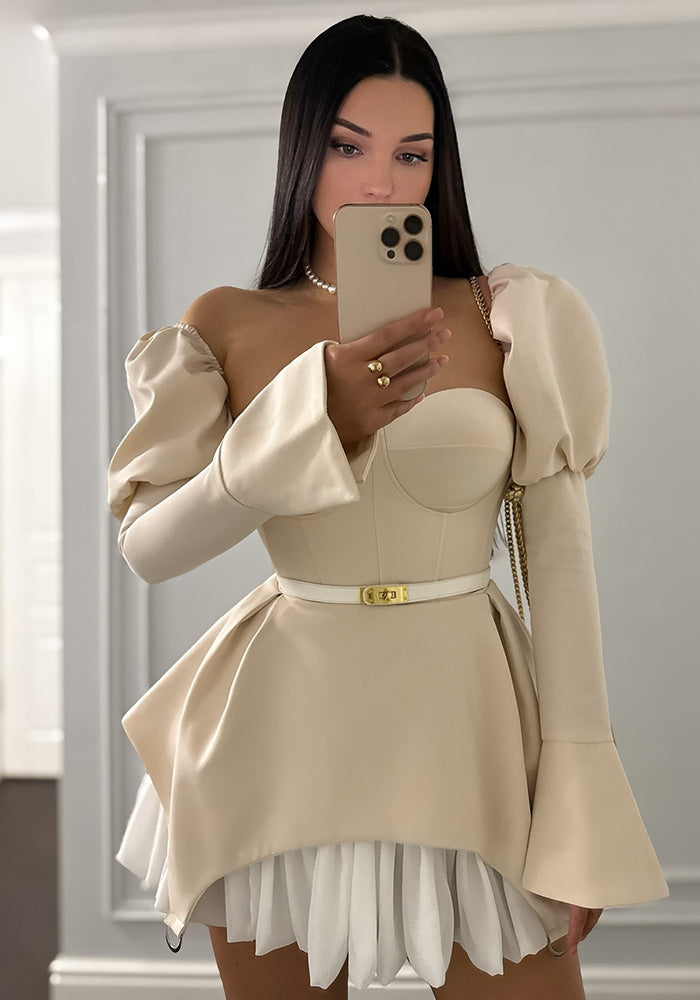 Women summer wrapped chest patchwork irregular bubble sleeve dress