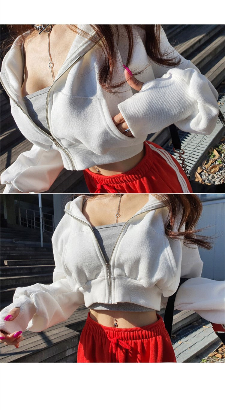 Autumn and winter chic fashion hooded short sportsCasual zipper women's trend Hoodies 16