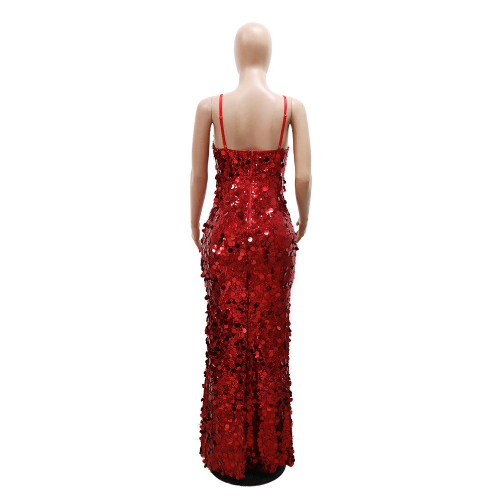 Fashion Sexy Strap Sequin Long Evening Dress 8