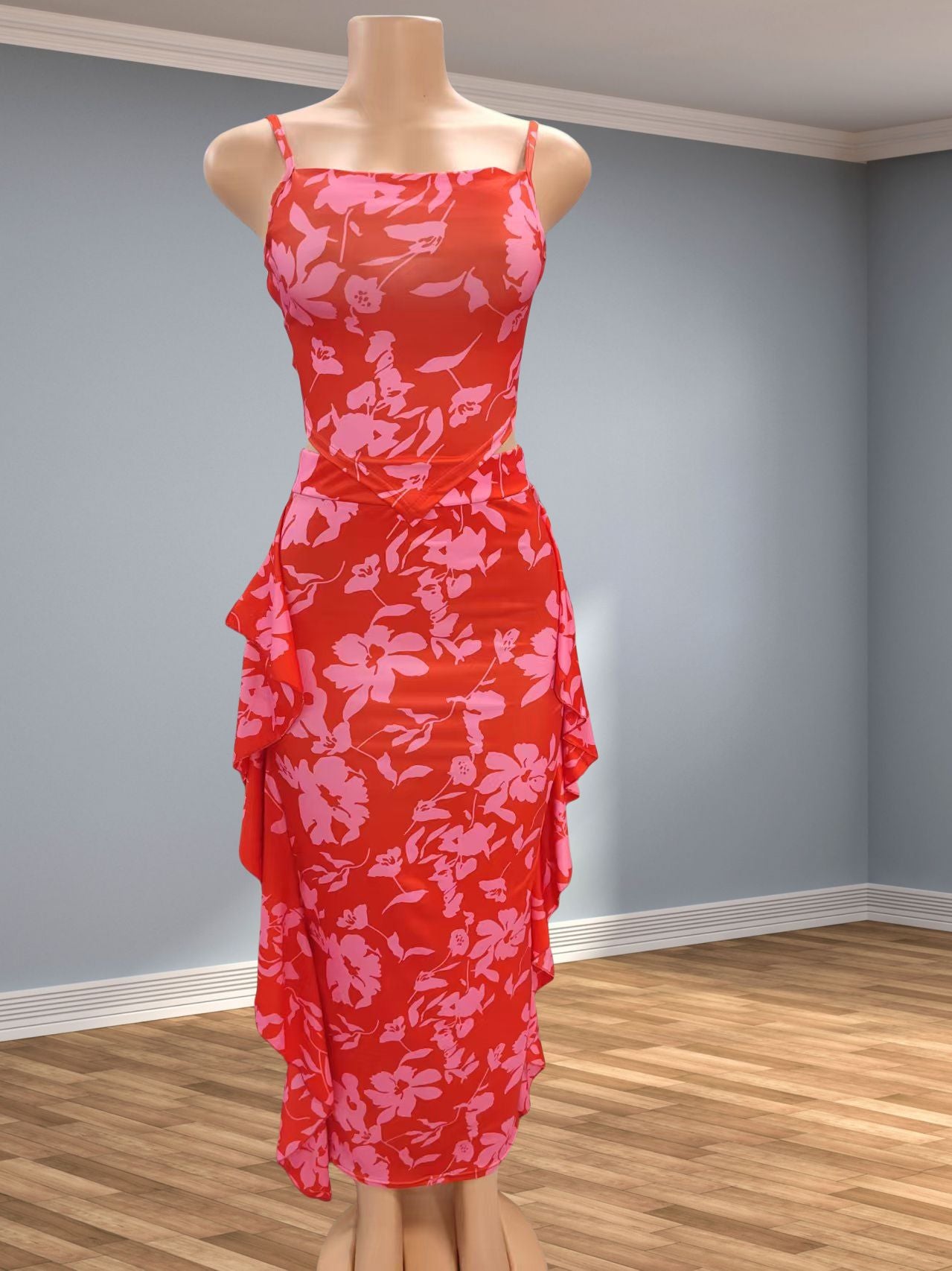 Women sexy suspender backless print dress 10