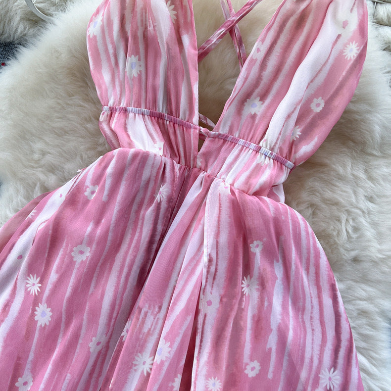 Women Sexy Strappy Holidays V-Neck Backless Dress 12