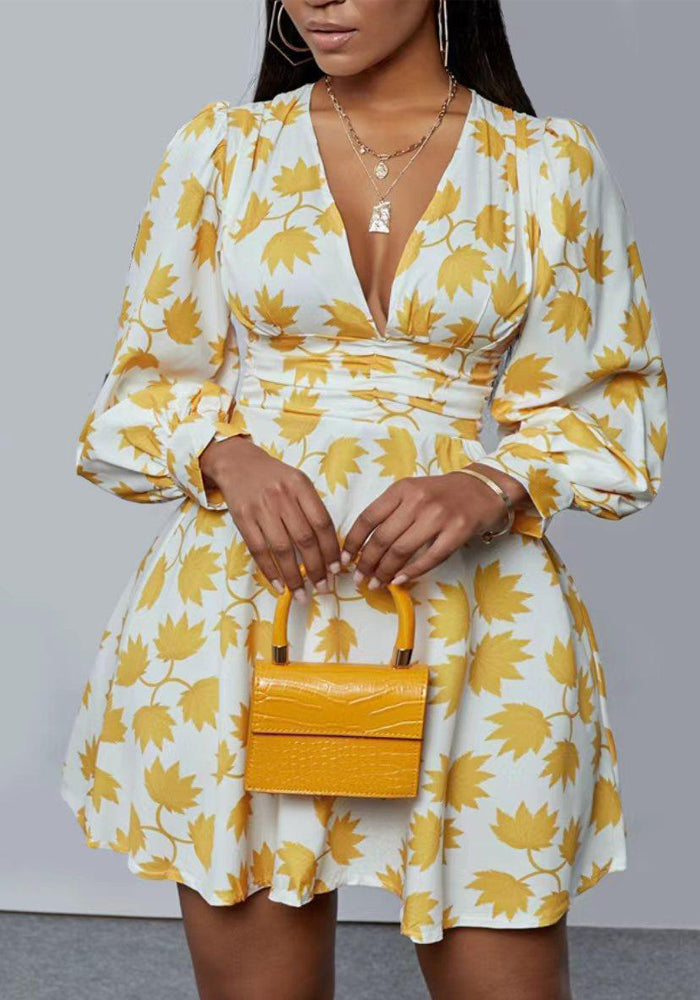 Women'S Printed Sexy V-Neck Plus Size Dress