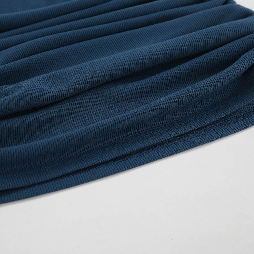 Women sexy Round Neck Bell Bottom sleeve lace-up knitting solid dress 18