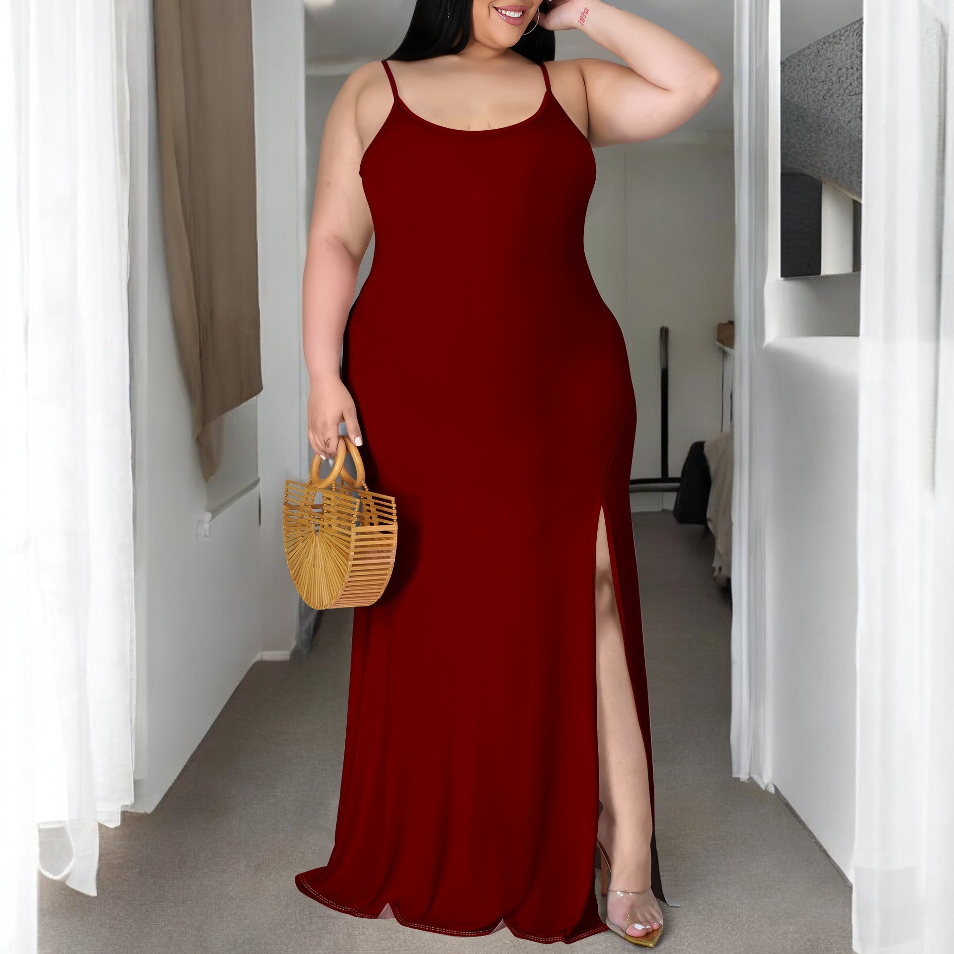 Plus size women solid bodycon strap dress 4