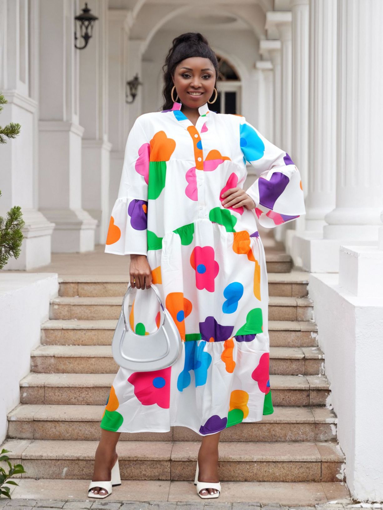 Women Casual Print Patchwork Multi-Color Long Sleeve Dress 9