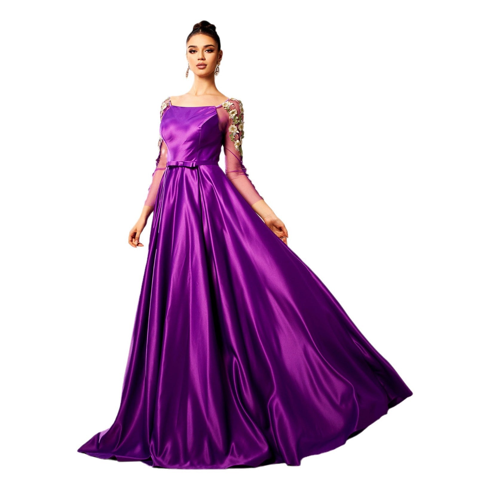 Women long-sleeved square neck Formal Party applique evening dress 6