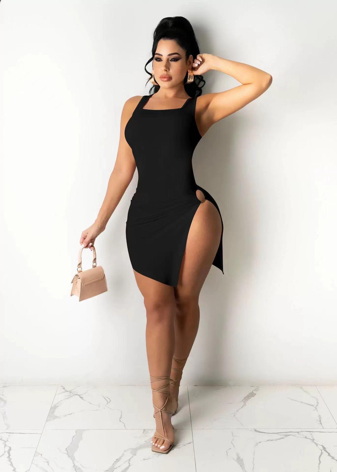 Women's Fashion Slit Solid Color Dress 3