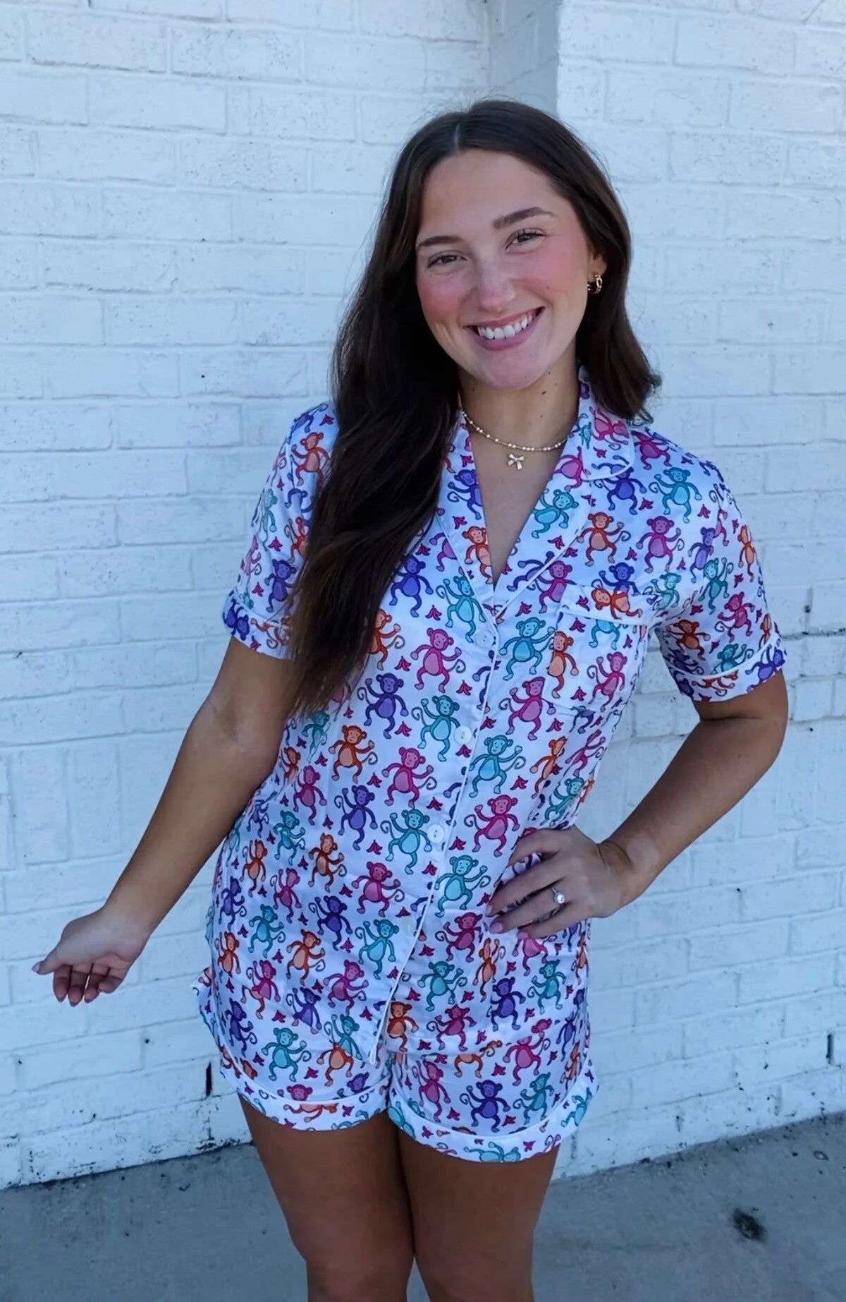 Summer Monkey Print Home Clothes Adult Women's Pajamas Set 7