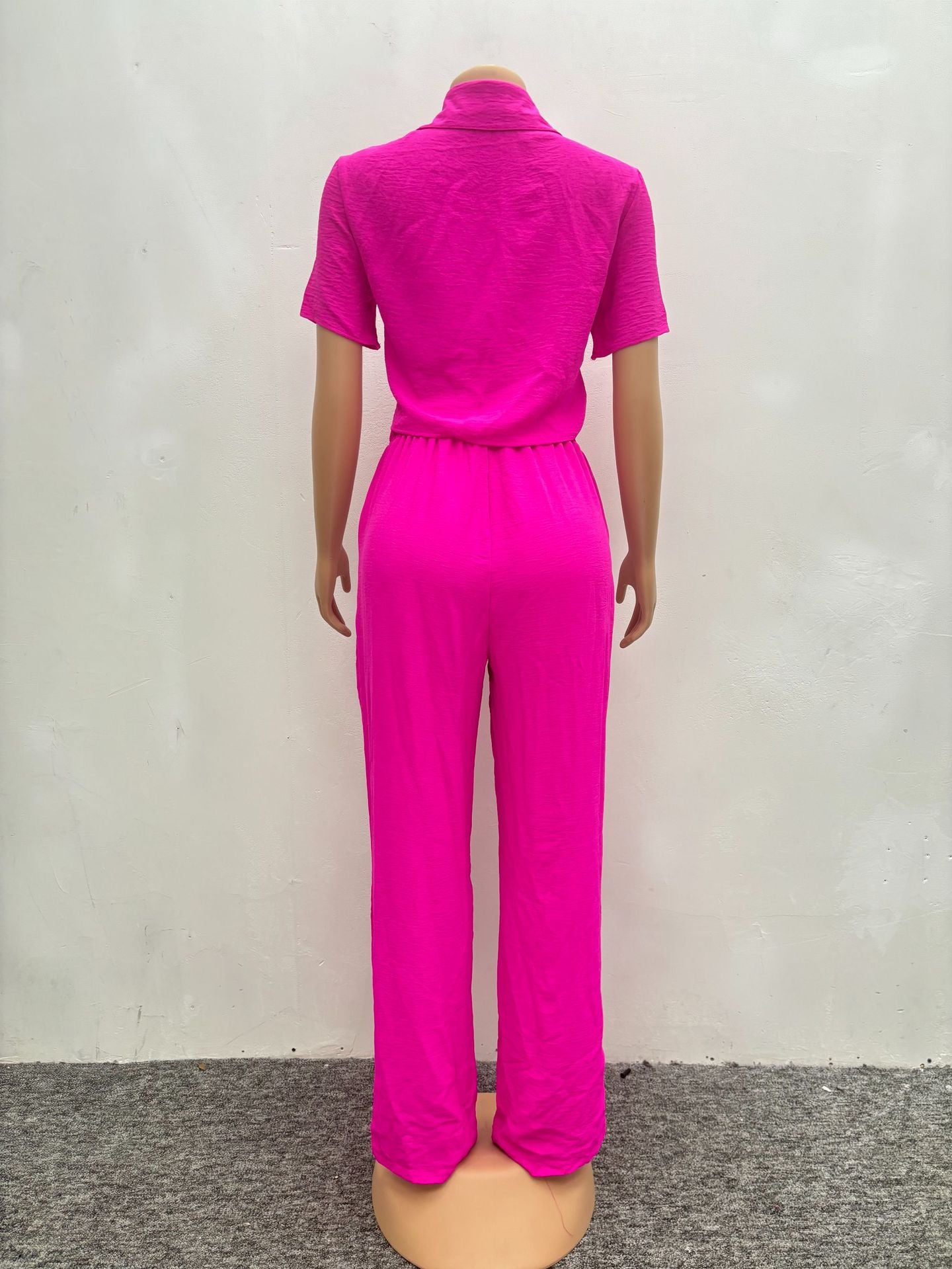 Plus Size Casual African Women Summer Solid Short Sleeve Top and Pant Two-piece Set 12