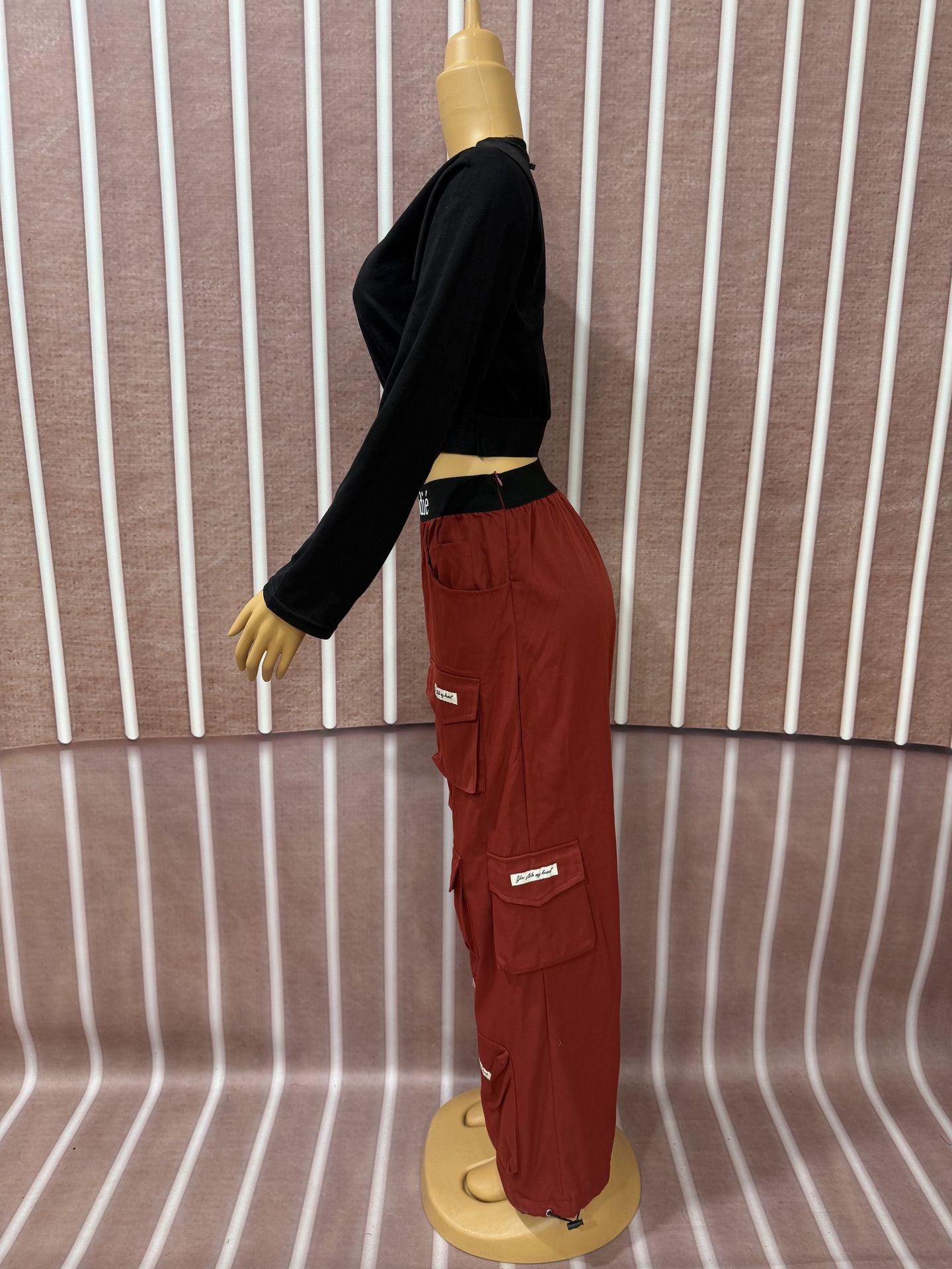 Women Casual Printed Long Sleeve T-Shirt and Cargo Pants Two-Piece Set 6