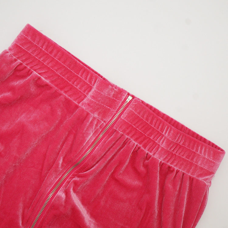 Women's Autumn Solid Velvet Hooded Long Sleeve Tight Fitting Two Piece Tracksuit 16