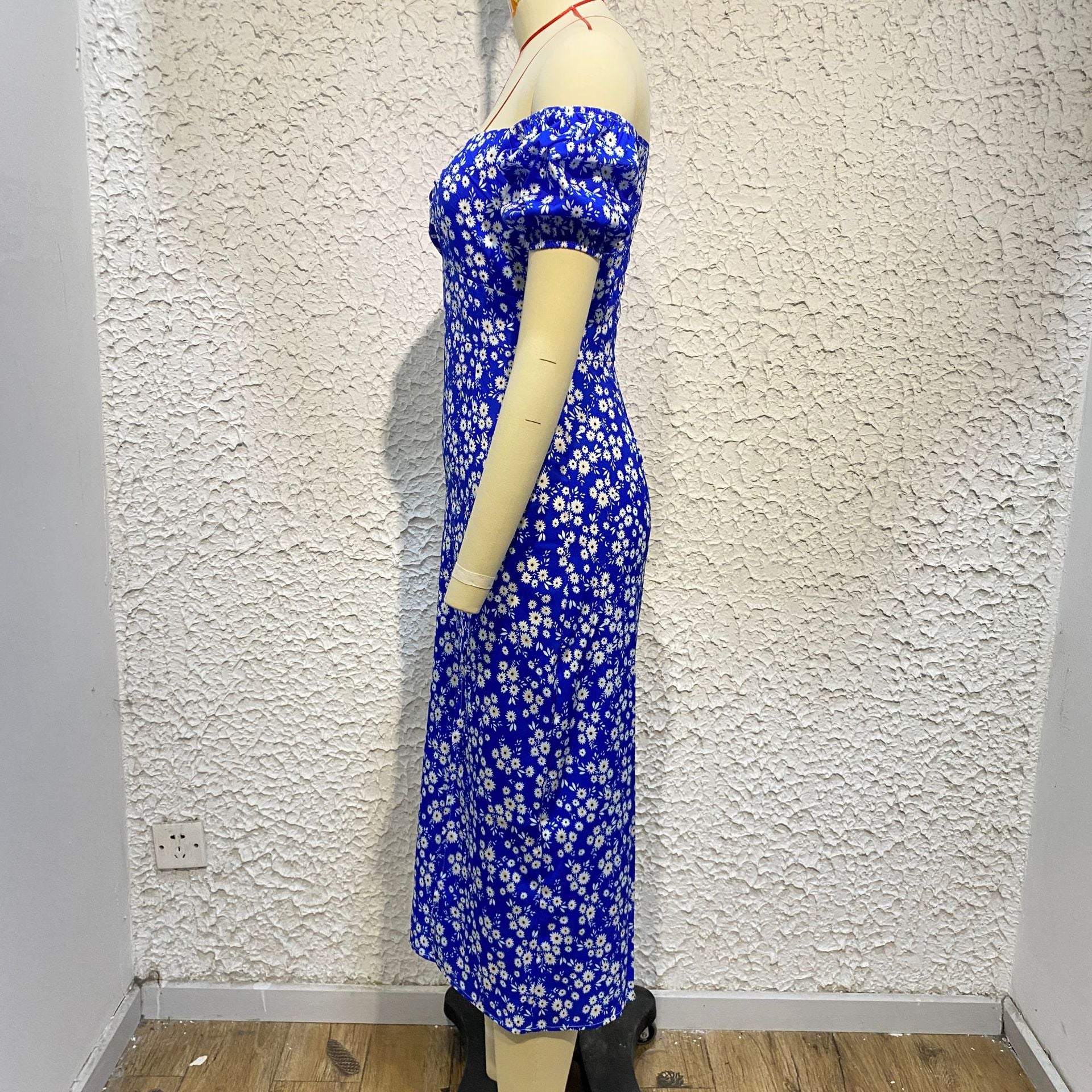 Women'S Off Shoulder Dress Classic Floral Elegant Slim Fit Slit Dress 12