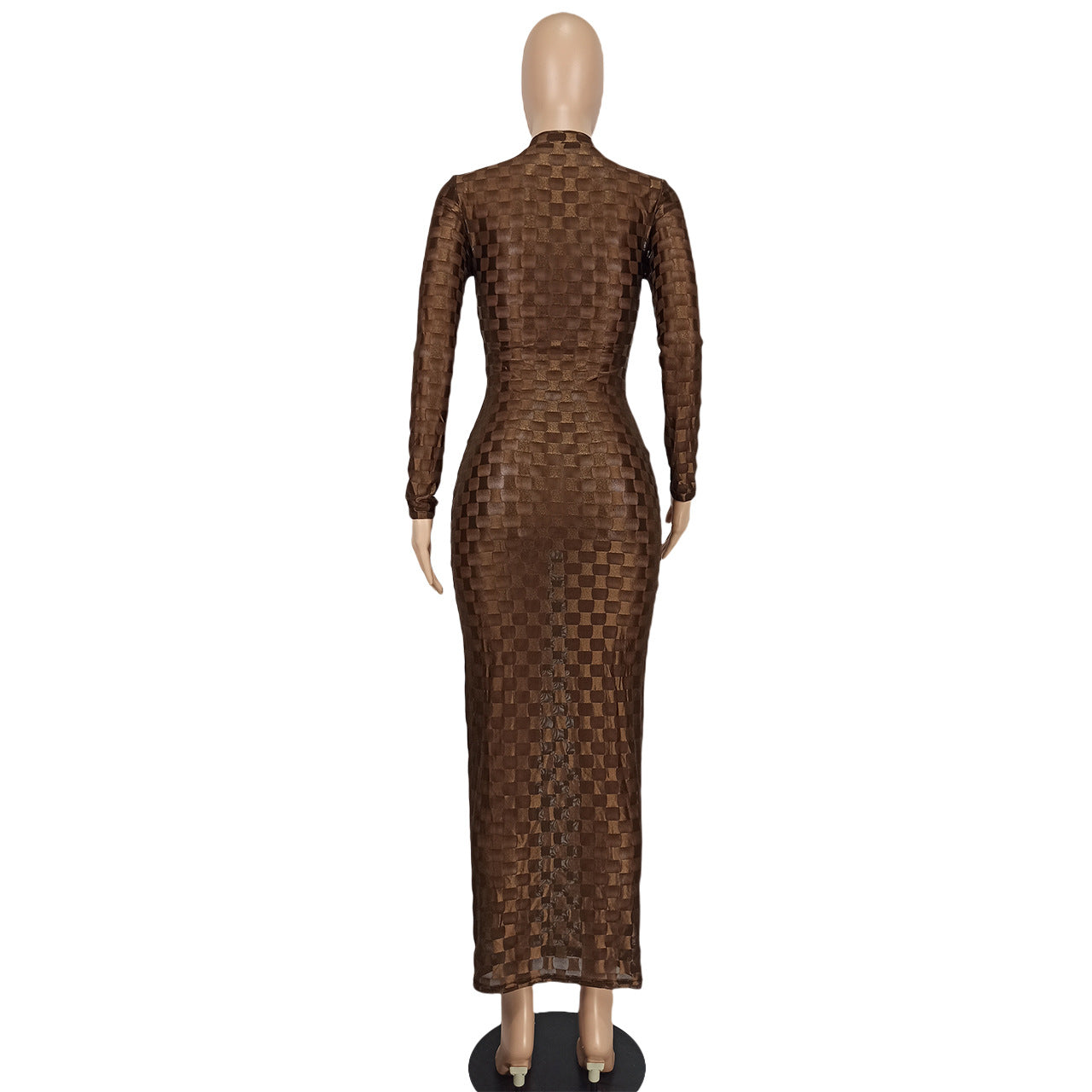 Women's Clothing Sexy Fashion Plaid Mesh Long Dress 18