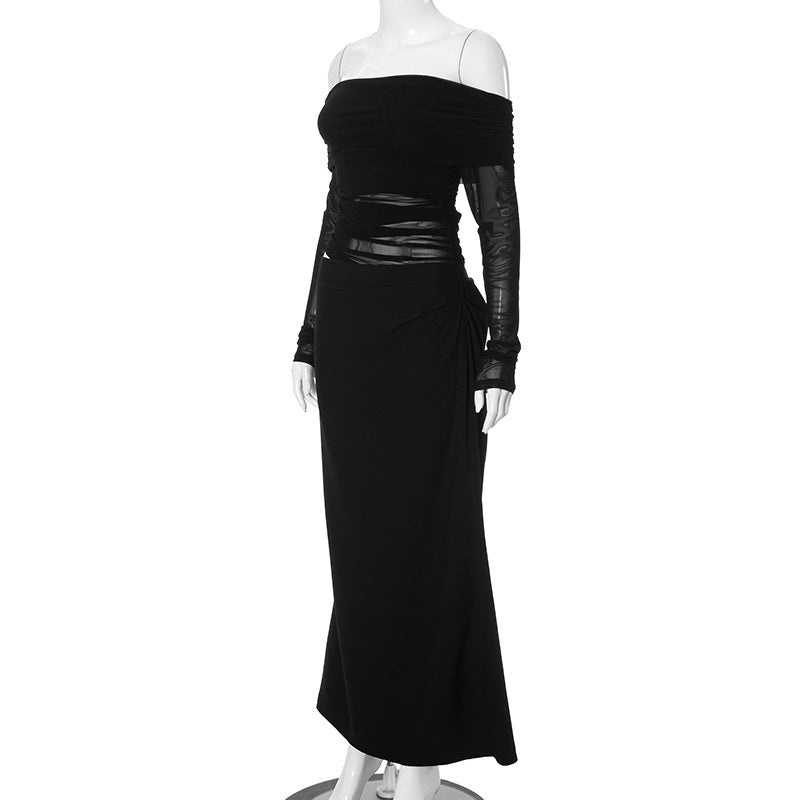 Women Summer Off Shoulder Long Sleeve Cut Out Patchwork Dress 9