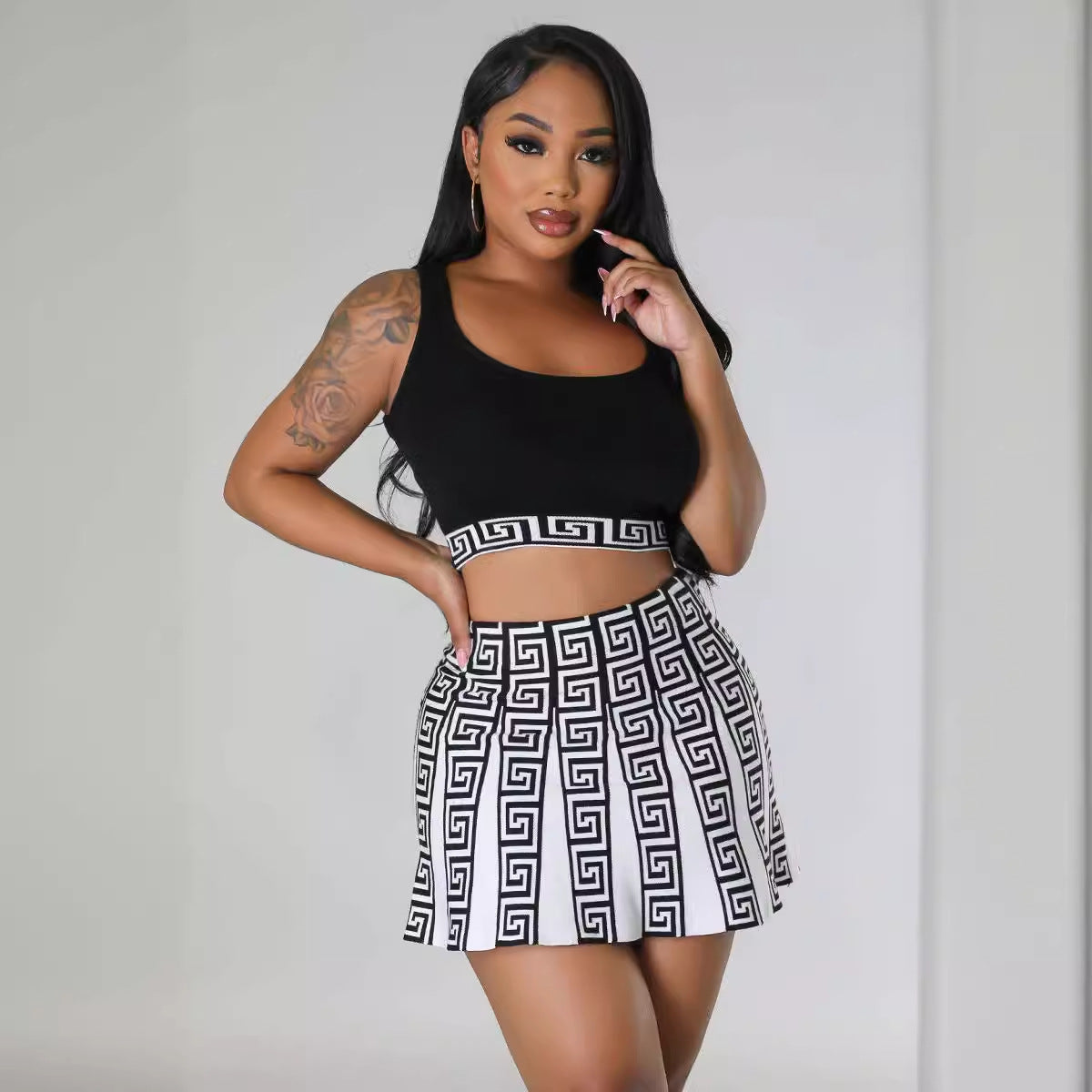 Women's Knitting Stretch Sports Casual Knitting Skirt Vest Two Piece Set 7